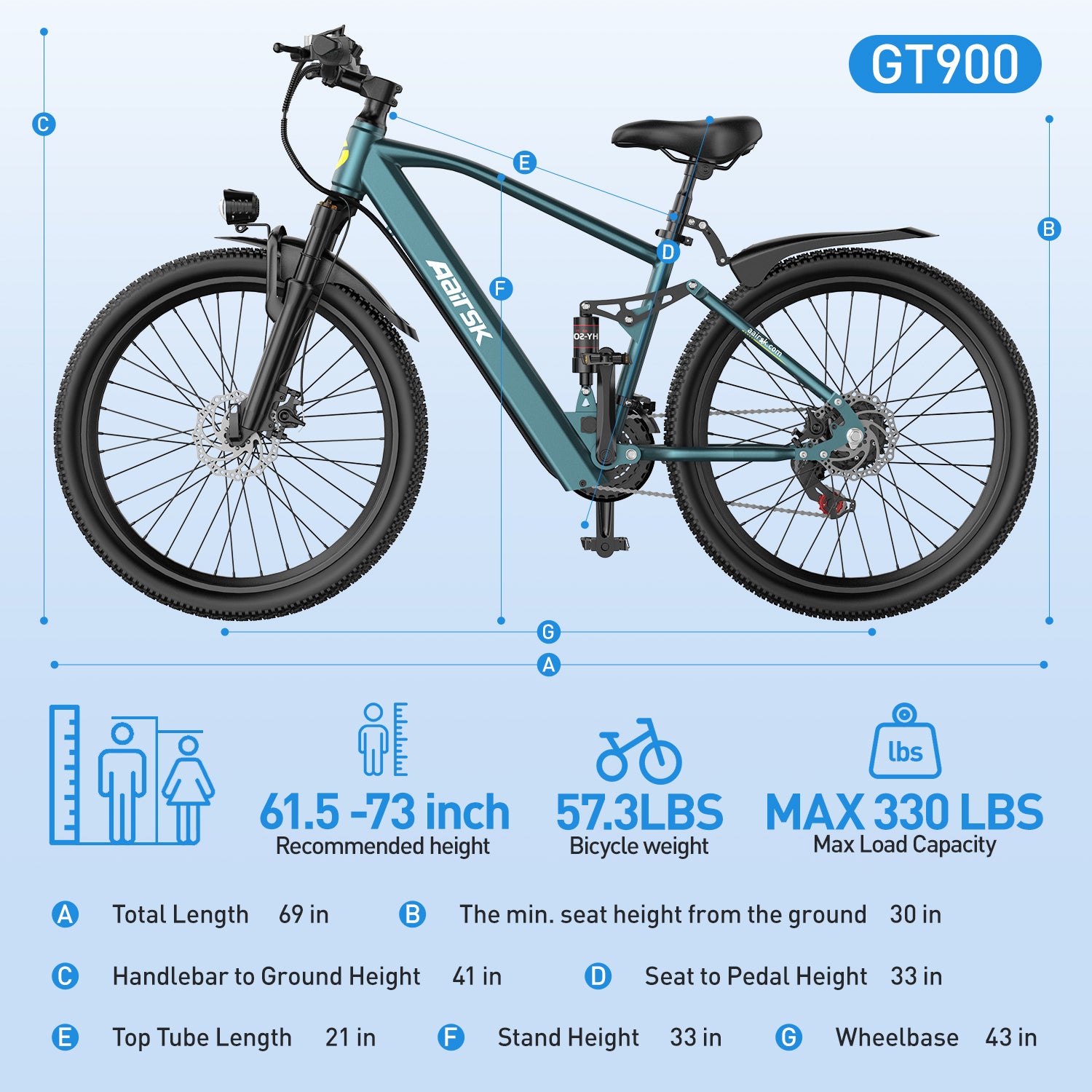 Aairsk GT300 Long-Range E-Bike for Adults